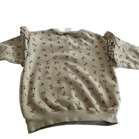 Zara Girls Light Green Ruffle Sleeve Floral Sweatshirt size 12-18 months - Picture 5 of 5
